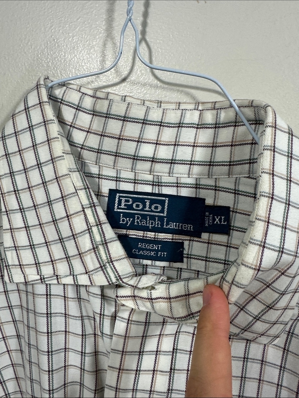 Polo by Ralph Lauren White Dress Shirt with Navy & Brown Windowpane XL - Picture 4 of 6